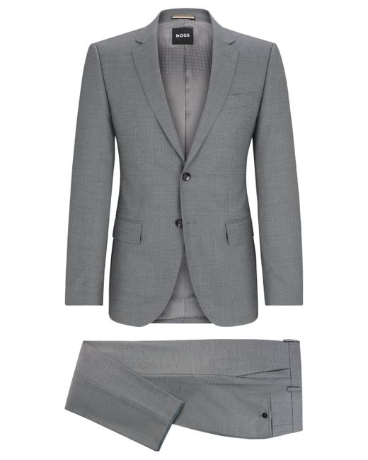 Boss Gray Slim-fit Suit In Patterned Stretch Wool for men