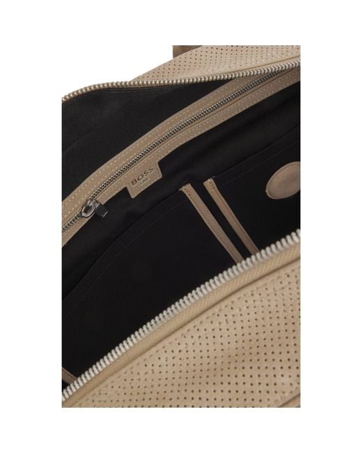 Boss Natural Perforated-Suede Holdall With Metallic Logo Lettering for men
