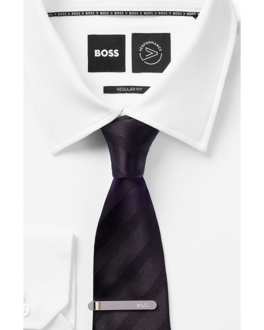 Pince à cravate à rayures emblématiques et logo Boss pour homme en coloris White
