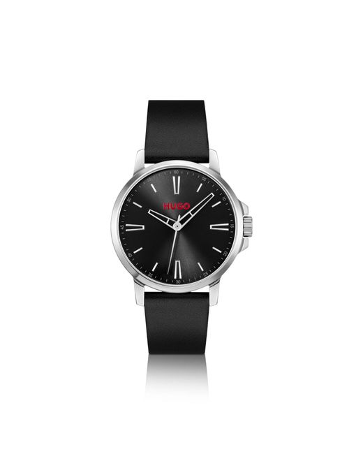 HUGO Black Dial Watch With Leather Strap for men