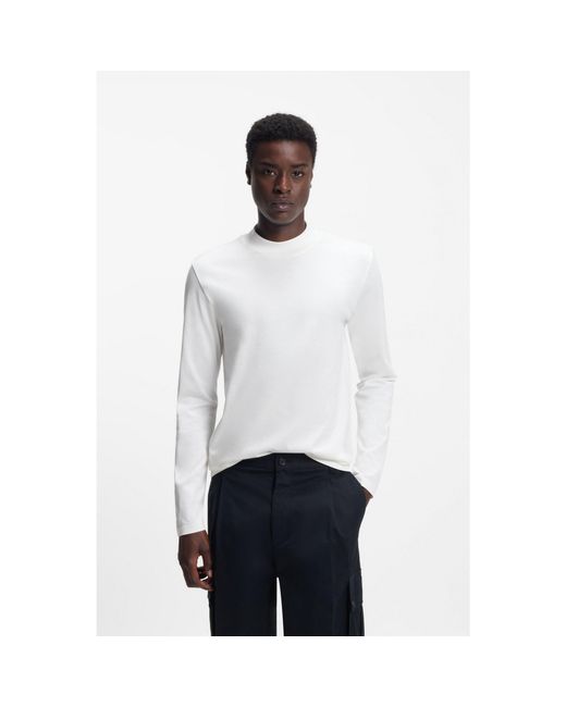 HUGO White Mock-Neck Slim-Fit T-Shirt for men