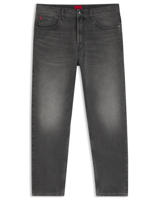 Jean Tapered En Denim Rigide À Effets Usés HUGO pour homme en coloris Gray
