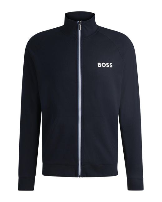 Boss Blue Zip-up Jacket In French Terry With Logo Detail for men