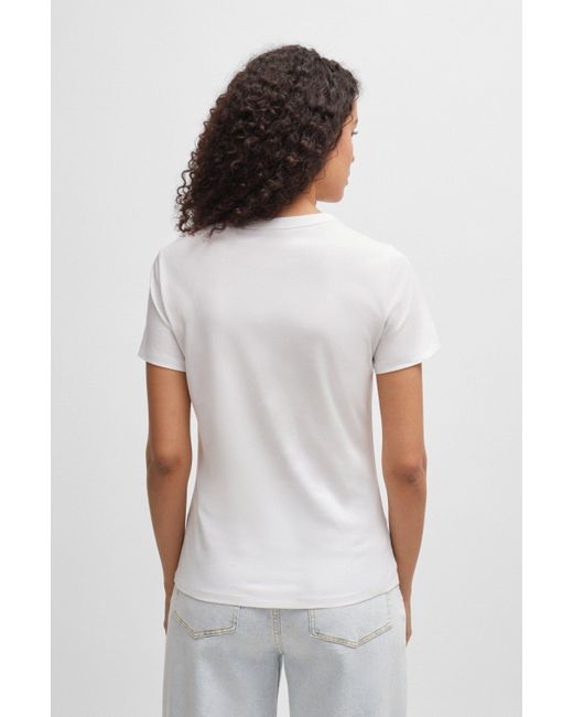 Boss White Regular-Fit T-Shirt aus reiner Baumwolle mit saisonalem Print