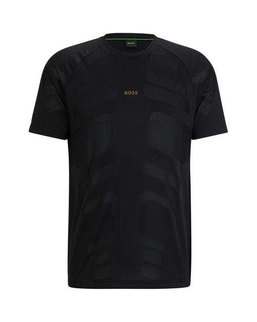 Boss Black Performance-jacquard T-shirt With Decorative Reflective Logo for men