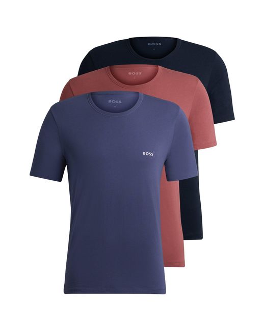 Boss Blue Three-pack Of Cotton Underwear T-shirts With Logos for men