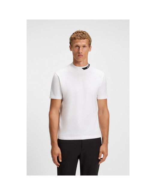 Boss White Stretch-Cotton T-Shirt With Logo Collar for men