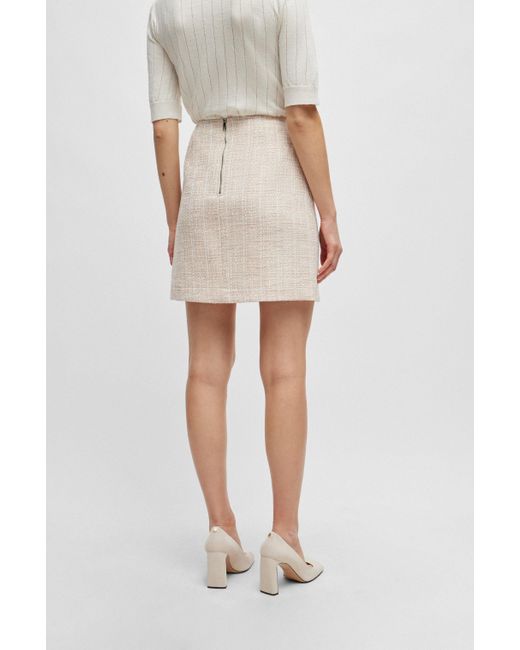 Boss White Tweed Mini Skirt With Rear Zip