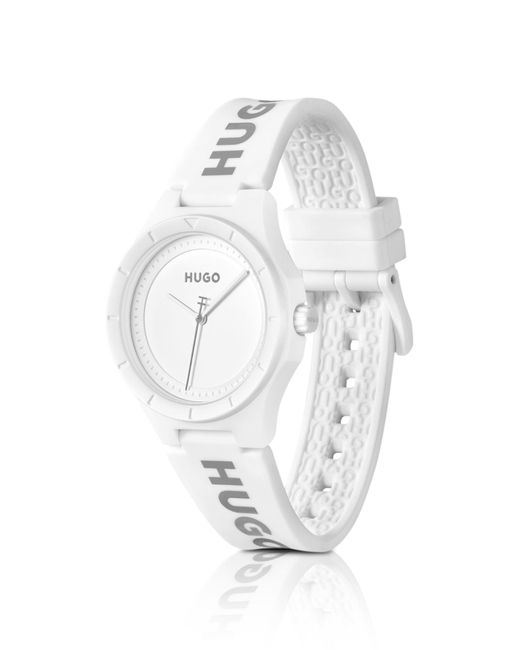 HUGO Branded Silicone-strap Watch With Matte-white Dial