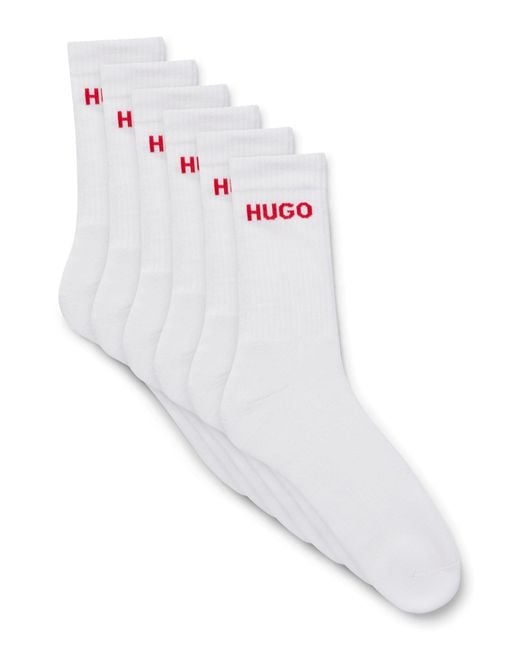 HUGO White Six-pack Of Quarter-length Socks With Logo Detail for men