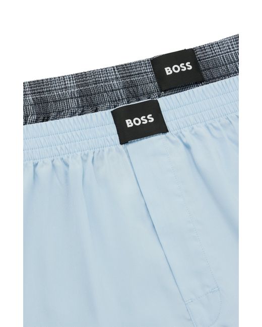 Lot de deux shorts de pyjama en popeline de coton avec logos Boss pour homme en coloris Blue