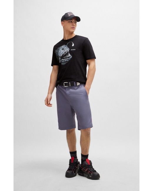 HUGO Regular-fit T-shirt Van Katoenen Jersey Met Seizoensartwork in het Black voor heren