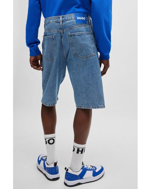 HUGO Blue Skate Shorts In Cotton Denim for men