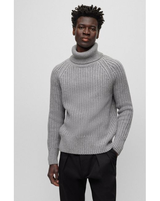 Boss Gray Rollneck Sweater In Virgin Wool And Cashmere for men
