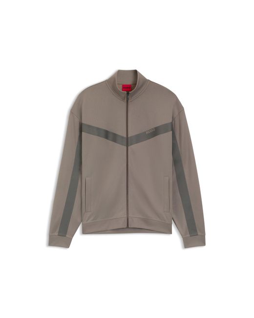 HUGO Brown Relaxed-Fit Zip-Up Sweatshirt With Chevron Tape for men