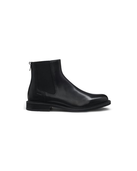 HUGO Black Leather Chelsea Boots With Elasticated Panels for men