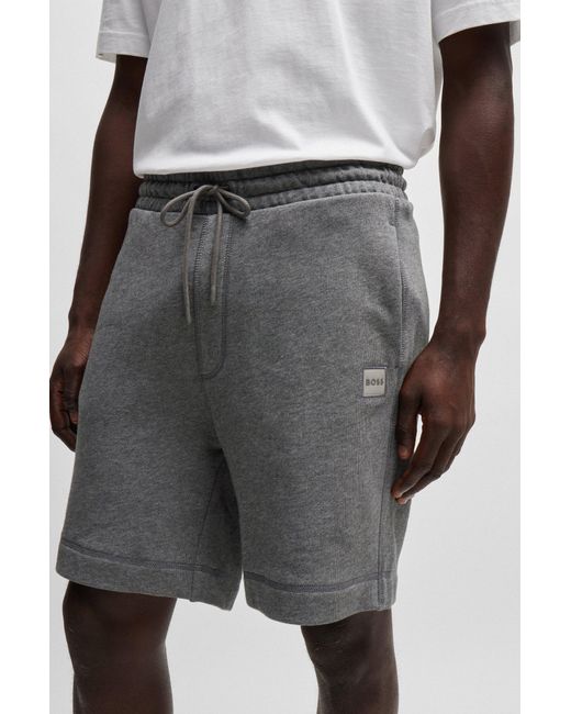 Boss Gray Cotton-terry Regular-fit Shorts With Logo Badge for men