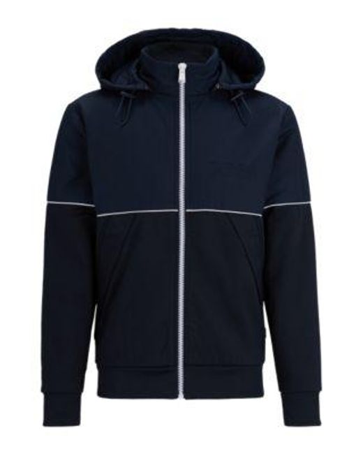 Sweat Hybride Zippé À Capuche Avec Passepoil Et Logo En Relief Boss pour homme en coloris Blue