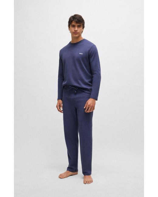 T-shirt de pyjama en coton mélangé à logo brodé Boss pour homme en coloris Blue