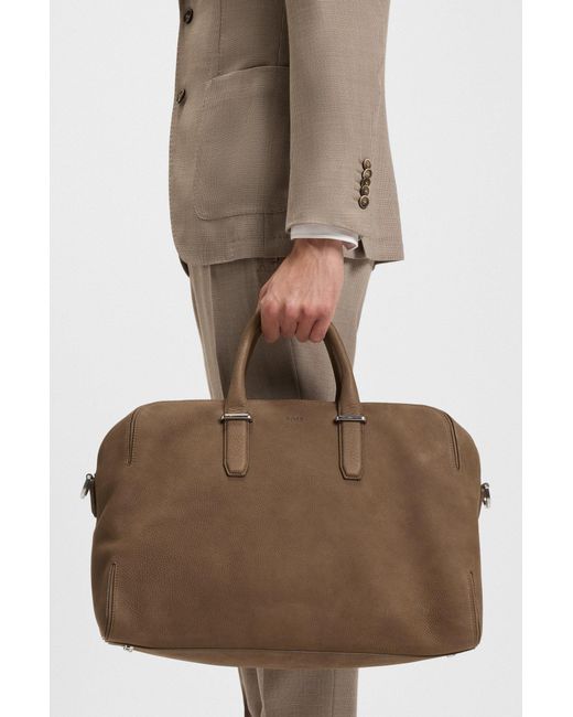 Boss Weekendtas Van Generfd Leer Met Reliëflogo in het Brown voor heren