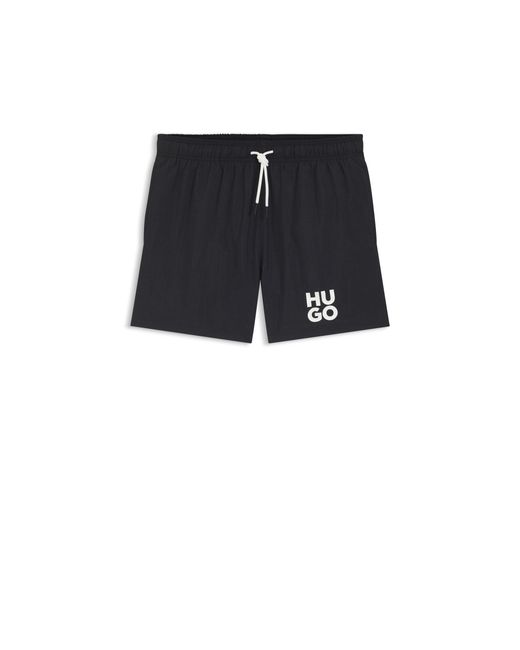 HUGO Blue Quick-Dry Swim Shorts With Printed Stacked Logo for men