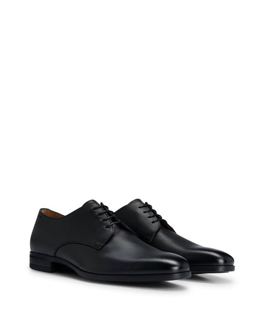 Boss Black Derby Shoes In Structured Leather With Padded Insole for men