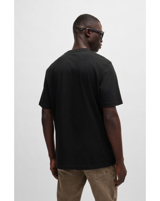 Boss Regular-fit T-shirt Van Katoen Met Seizoensartwork in het Black voor heren