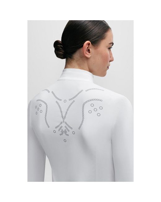 Boss White Equestrian Show Blouse With Floral Print And Inserts