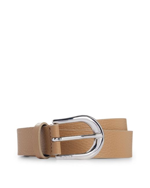 Boss Natural Italian-leather Belt With Polished Silver Hardware