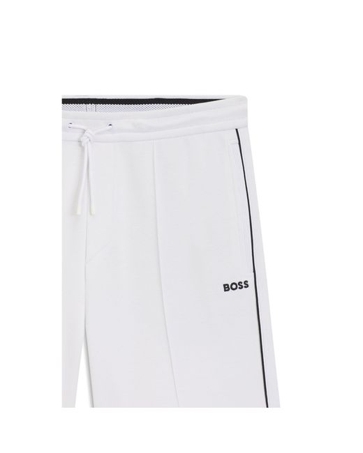 Boss White Cotton-Blend Shorts With Piped Trims for men