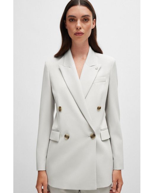 Boss White Regular-fit Jacket In A Heavyweight Wool Blend