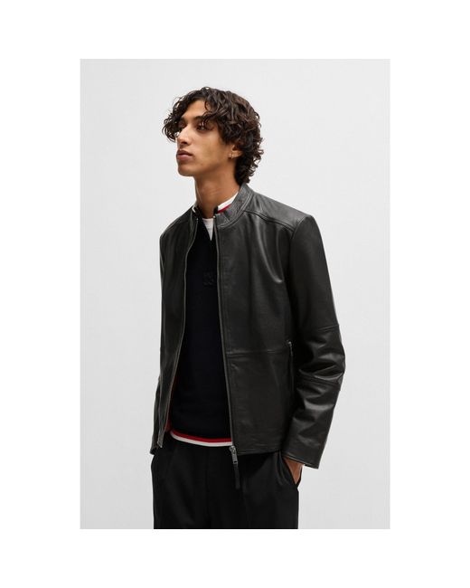 HUGO Black Lokis Leather Jacket for men