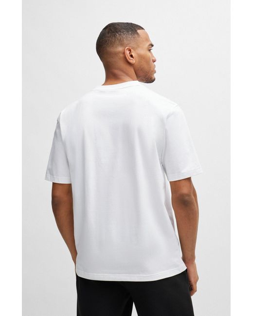 Boss White X Nfl Stretch-cotton T-shirt With Printed Artwork for men