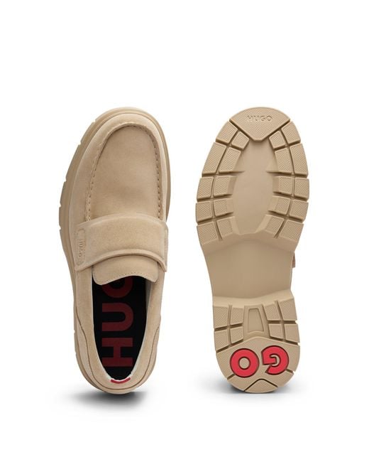 HUGO Natural Suede Moccasins With Chunky Split-logo Sole for men