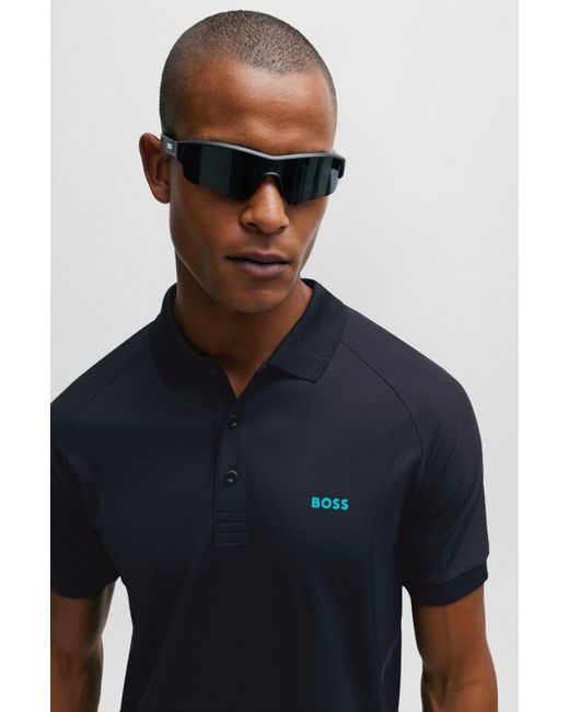 Boss Blue Slim-fit Polo Shirt In Moisture-wicking Stretch Fabric for men