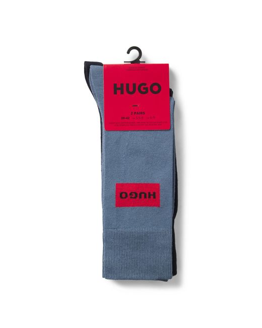 HUGO Blue Two-Pack Of Regular-Length Socks With Logo Labels for men