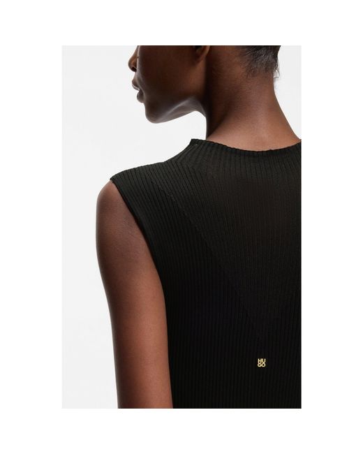 HUGO Black Ribbed Dress With Colour-Blocked Effect