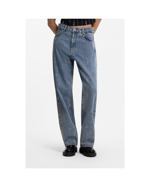HUGO Blue Wide-Leg Loose-Fit Jeans