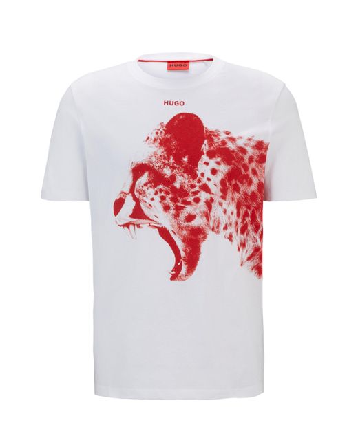 HUGO Regular-fit T-shirt Van Katoenen Jersey Met Dierengraphic in het White voor heren