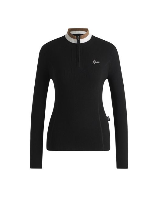 Boss Black Equestrian Zip-Neck Sweater With Ribbed Structure