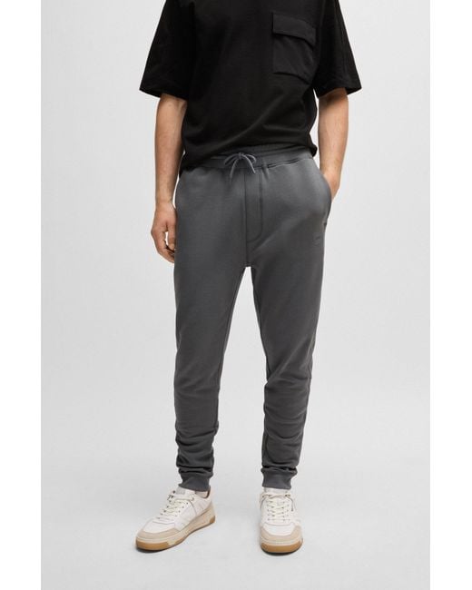 Boss Gray Cotton-terry Tracksuit Bottoms With Logo Patch for men