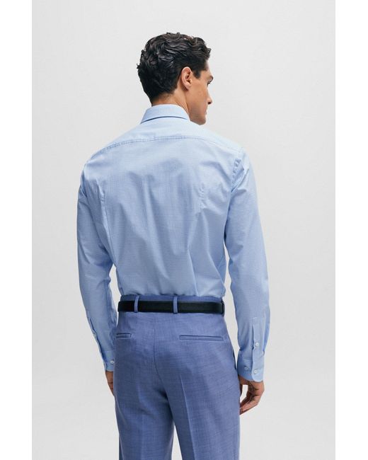 Boss Blue Slim-fit Shirt In Printed Stretch Cotton for men
