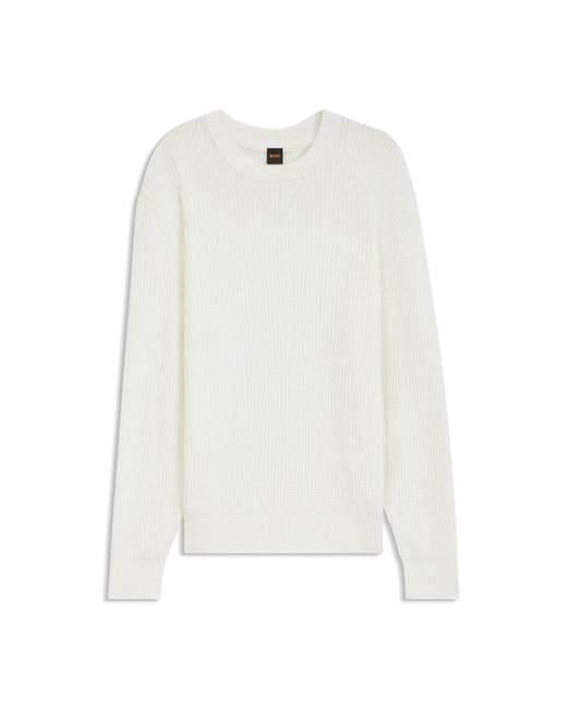 Boss White Cotton-Blend Sweater With 3D Knitted Structure for men