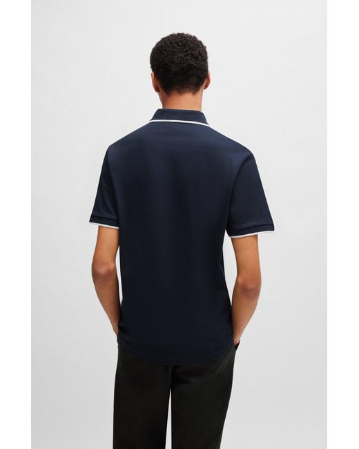 Boss Blue Slim-fit Polo Shirt In Washed Stretch-cotton Piqué for men