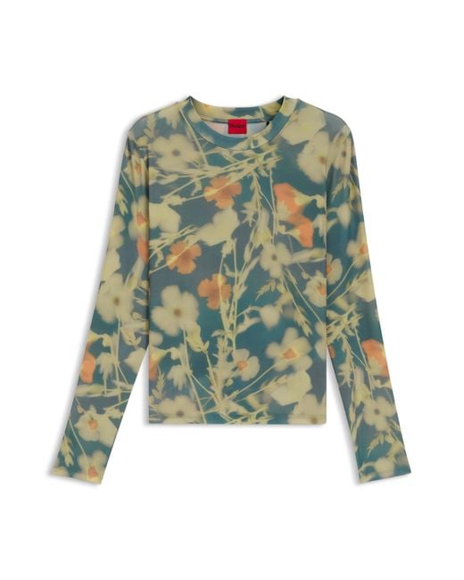 HUGO Top Van Stretchmesh Volledig Met Logoprint in het Green
