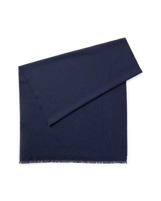 Boss Blue Cotton-blend Scarf With Jacquard-woven Monogram Pattern for men