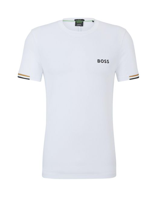 Boss White X Matteo Berrettini Waffle-fabric T-shirt With Signature-stripe Artwork for men