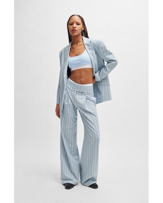 HUGO Blue Extra-long-length Trousers In Pinstripe Stretch Fabric