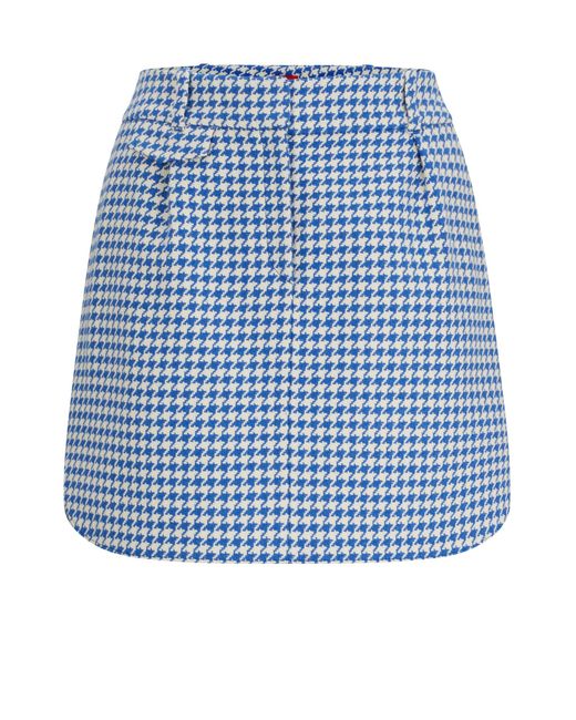 HUGO Blue Houndstooth Mini Skirt In A Cotton Blend