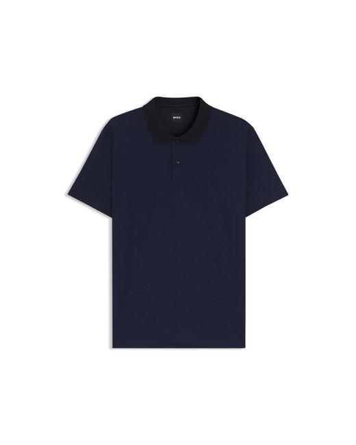 Boss Blue Mercerised-Cotton Polo Shirt With Geometric Jacquard for men